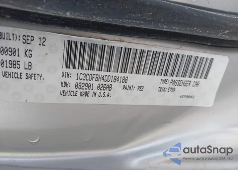 2013 Dodge Dart Sxt z USA, uszkodzony, nr VIN 1C3CDFBH4DD184188